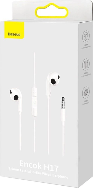 Навушники провідні BASEUS Encok H17 Lateral in-ear Wired Earphone jack 3,5 мм Білий (20757491) - фото 6