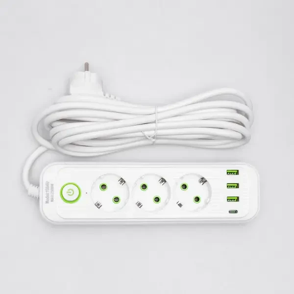 Фільтр-подовжувач мережевий 3 розетки/3 USB-A/1 Type-C/кабель 5 м Білий (3000197595)