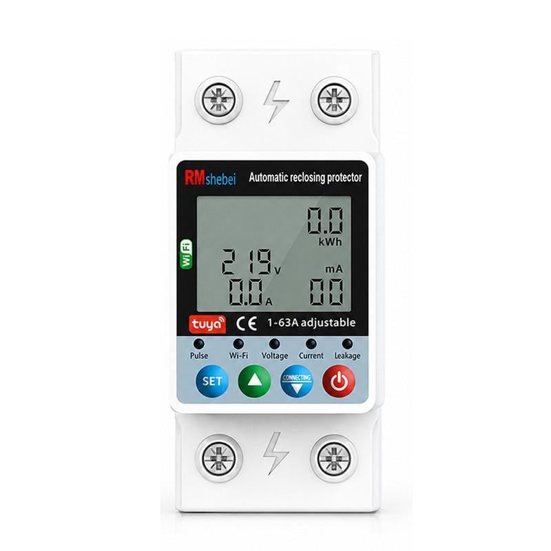 Реле умное WiFi RMshebei с полной защитой/счетчиками/таймером 1P+N 1-63A 230V Smart Life/Tuya (WTDZW-63A/2)