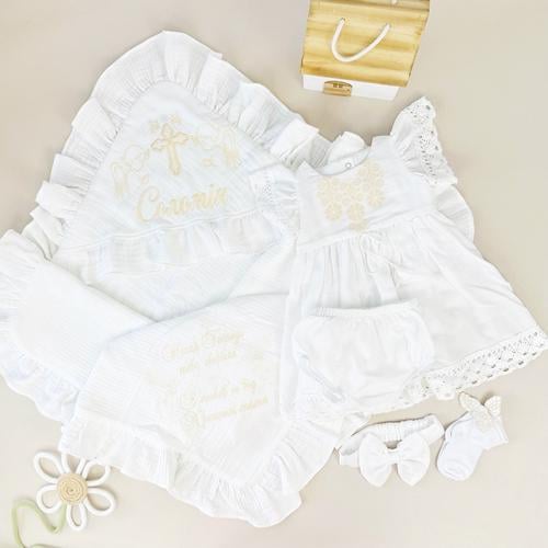 Хрестильний набір для дівчинки Family Tradition Янголи Соломії муслін сатин з вишивкою Білий (50148)