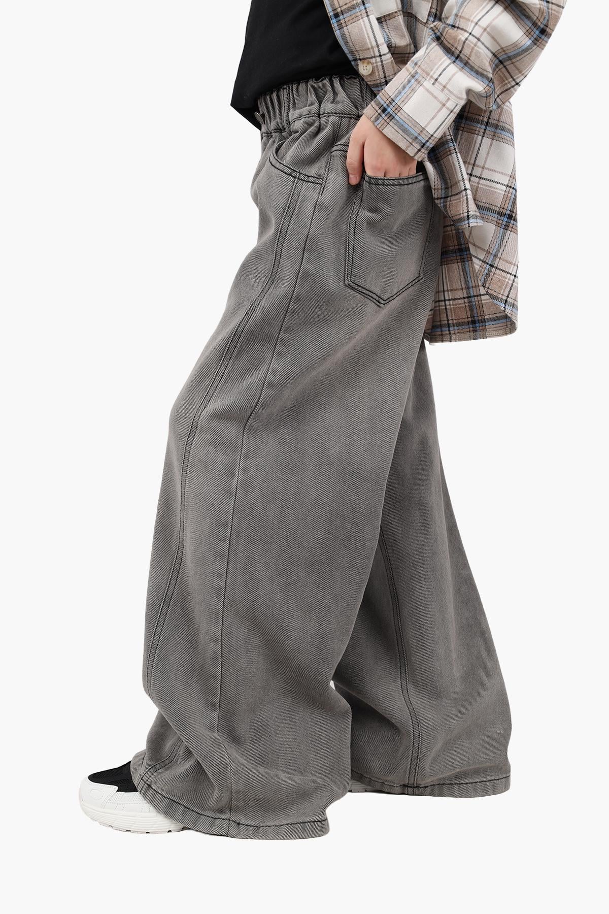 Джинсы wide leg для девочки 146 см Серый (ЦБ -00290305)