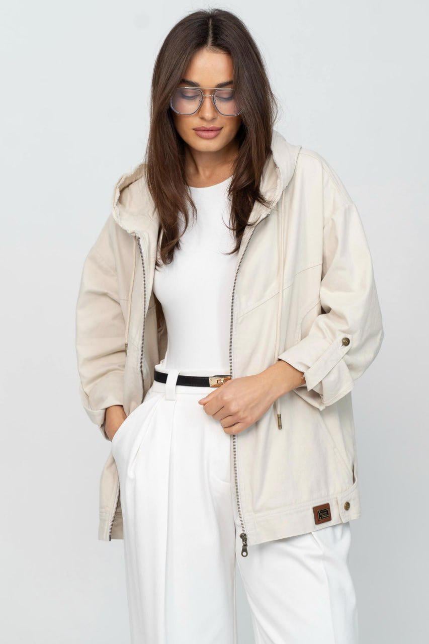 Куртка-вітрівка жіноча котонова XL Айворі (33357522)