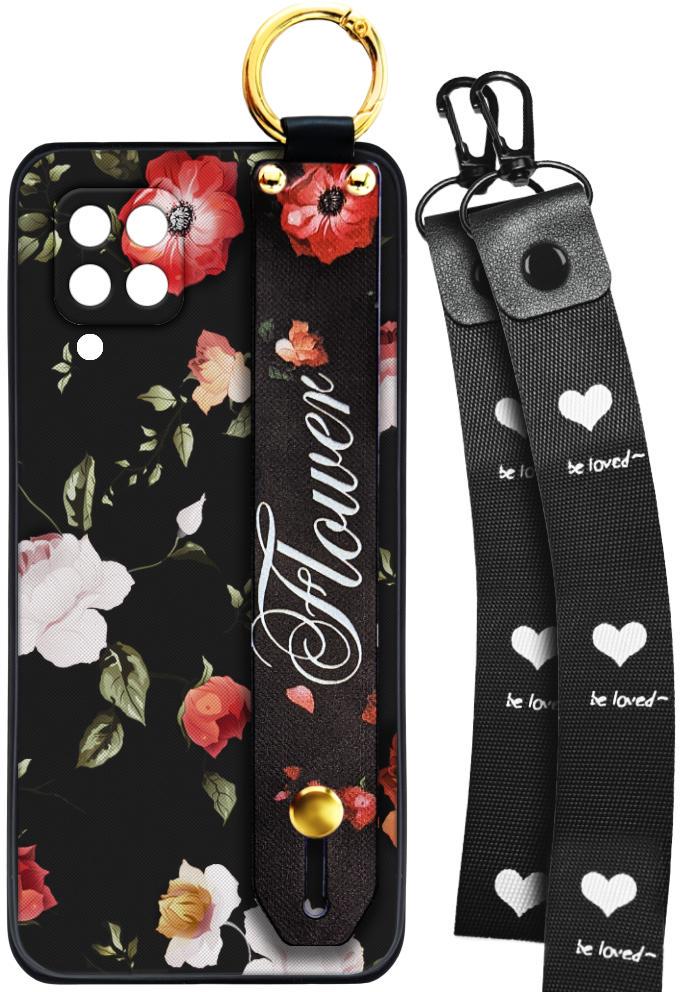 Чехол SHLab для Samsung Galaxy M32 M325 Flower Black + два ремешка с карабином (25794)