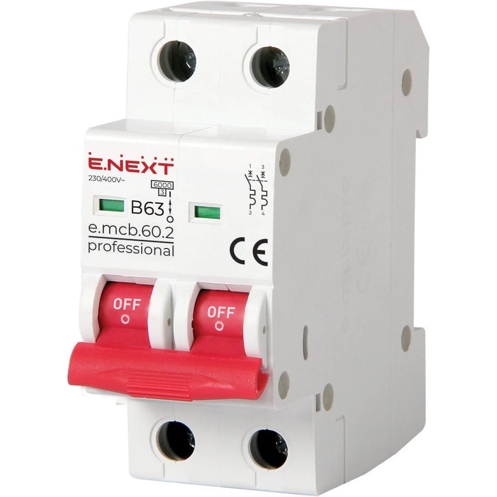 Автоматичний вимикач E.NEXT 63A 6 kA 2 полюси тип B e.mcb.pro.60.2.B63 p041023 (14276) Автоматичний вимикач E.NEXT 63A 6 kA 2 полюси тип B e.mcb.pro.60.2.B63 p041023 (14276)