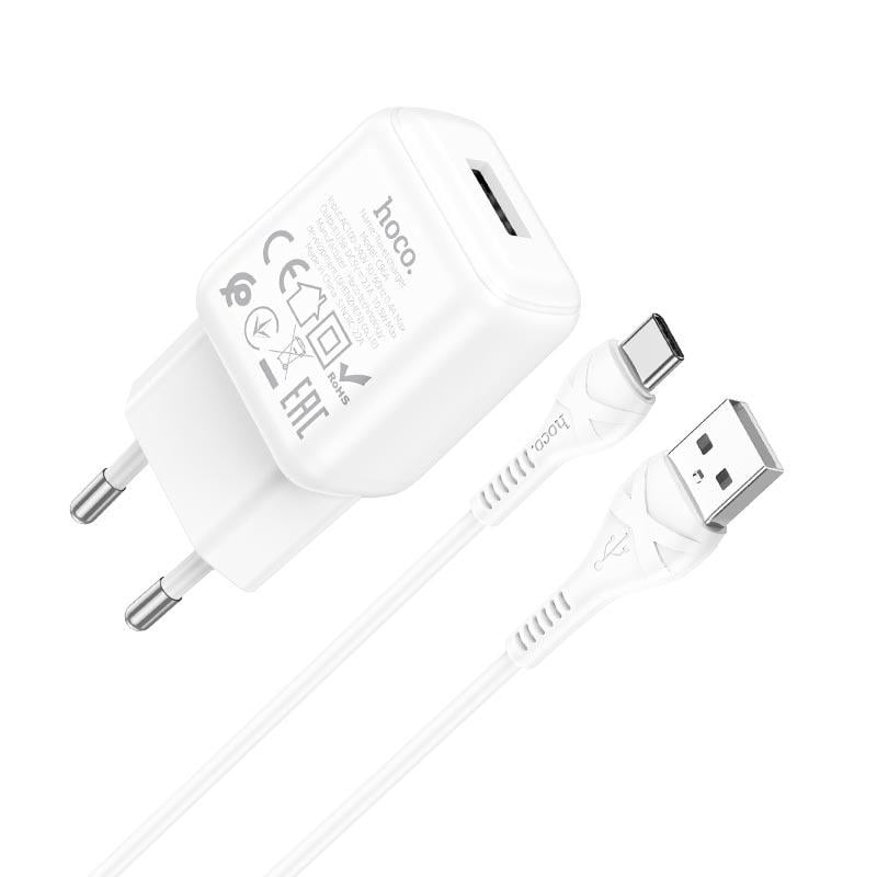 Адаптер мережний Hoco Type-C cable single port charger set C96A 1USB 2,1 A White (554262)