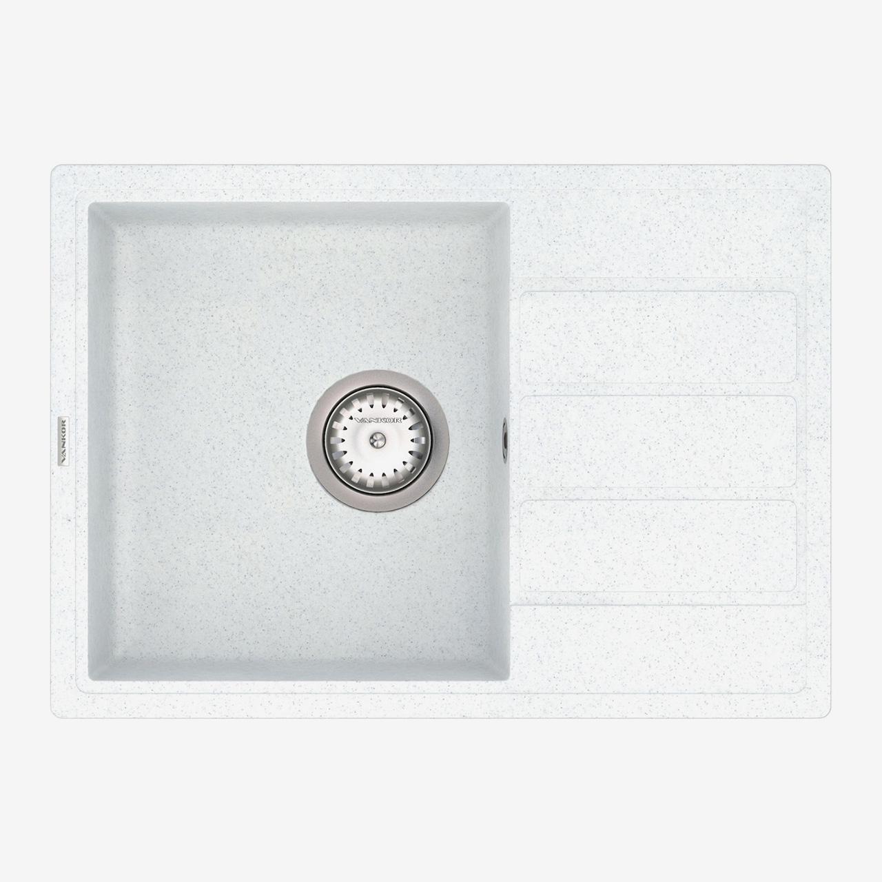 Мойка кухонная VANKOR Easy EMP 02.62 + сифон 610х435х170 мм White stone - фото 3 Мойка кухонная VANKOR Easy EMP 02.62 + сифон 610х435х170 мм White stone - фото 3