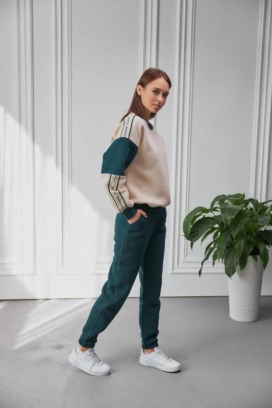 Світшот жіночий з надписом Fashion M Бежевий/Зелений (М145.4) - фото 3