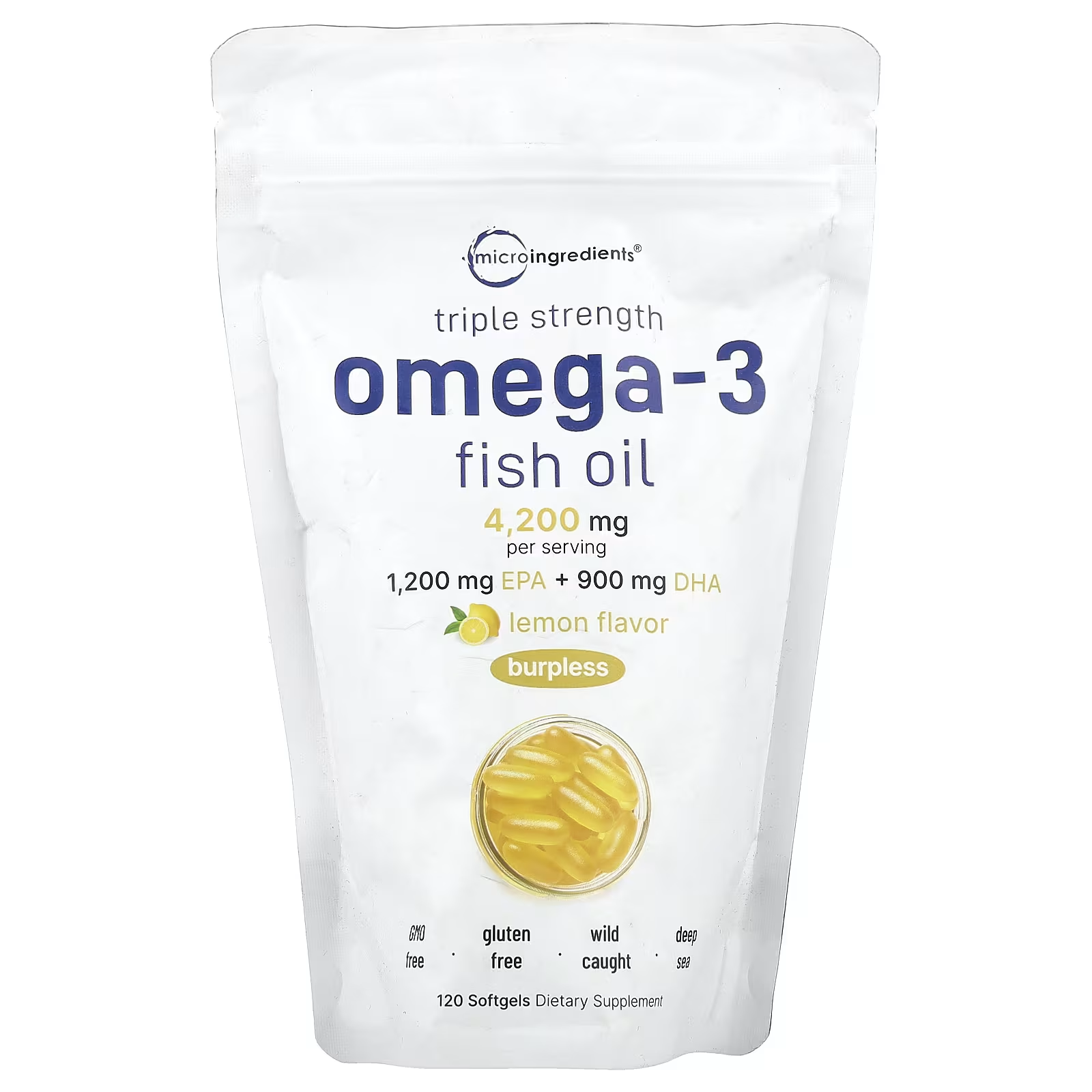 Рыбий жир Micro Ingredients Тройная сила действия Лимон с омега-3 1400 мг 120 капс. (25999318)