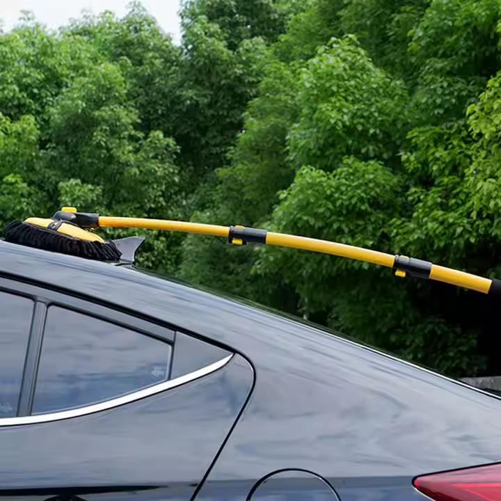 Швабра для миття автомобіля телескопічна з висувною вигнутою ручкою 28х100 см Жовтий - фото 4