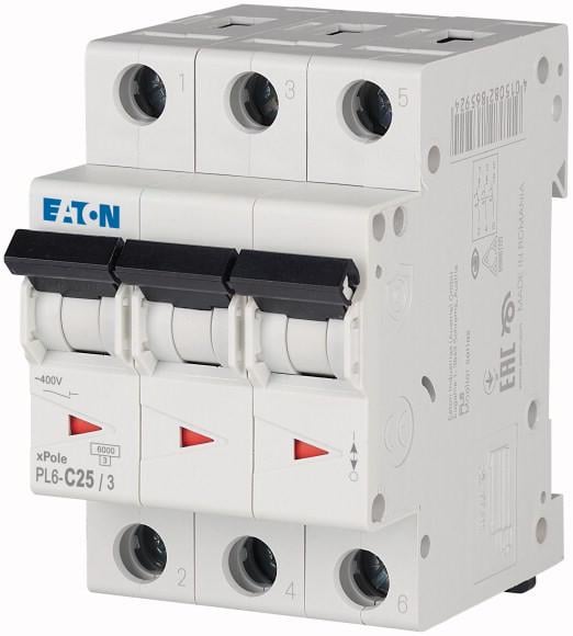 ᐉ Автоматический выключатель Eaton Moeller PL6-C25/3 3Р 25 А 6 кА тип С ...