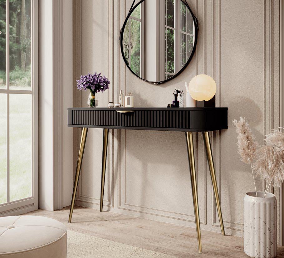 Стол туалетный Perfect Home Lante 1S/100 с 1 ящиком и золотыми ножками Черный (PFH-091196) Стол туалетный Perfect Home Lante 1S/100 с 1 ящиком и золотыми ножками Черный (PFH-091196)