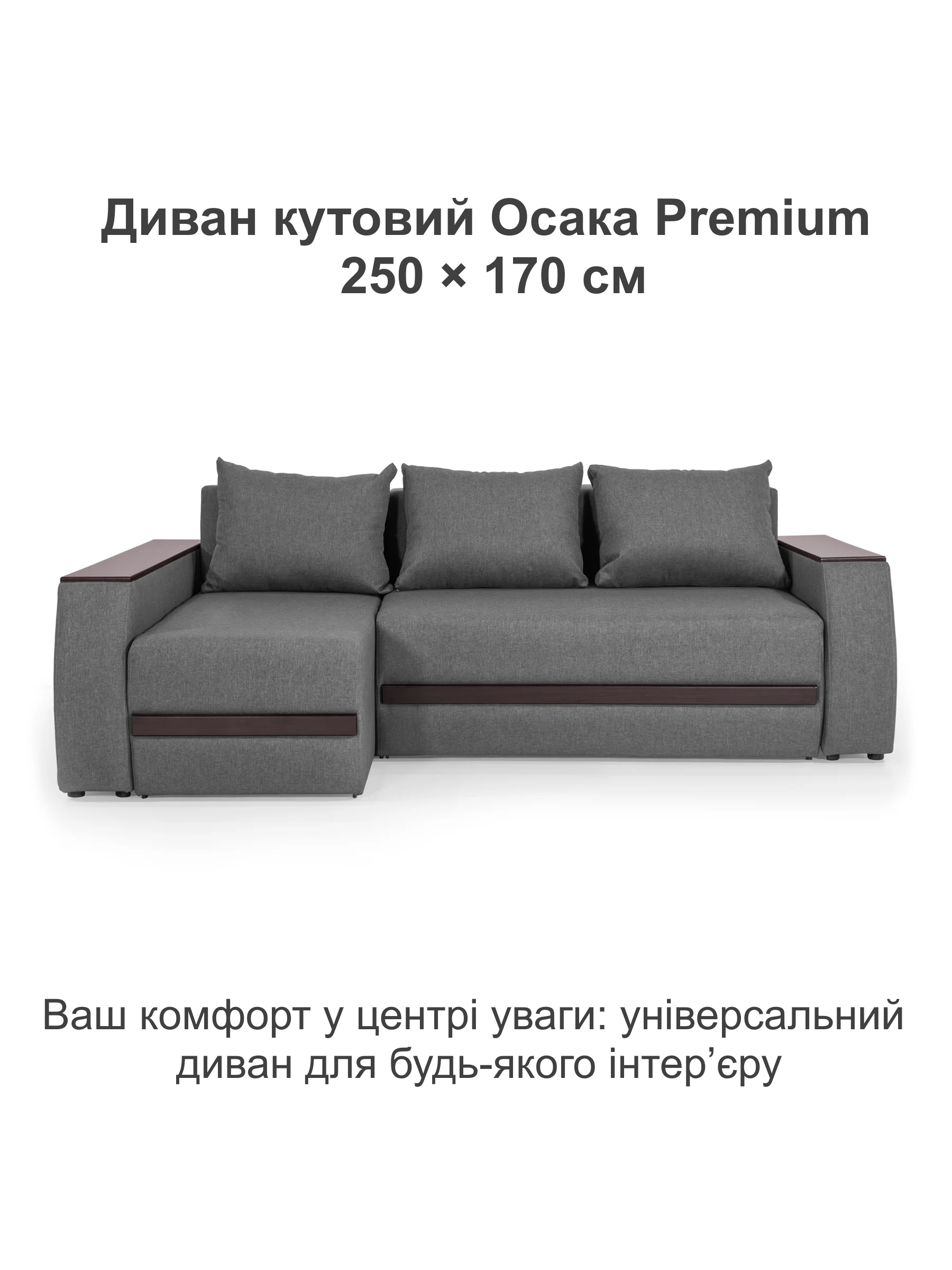 Диван угловой Осака Premium 250х170 см Серый (28118817) - фото 2
