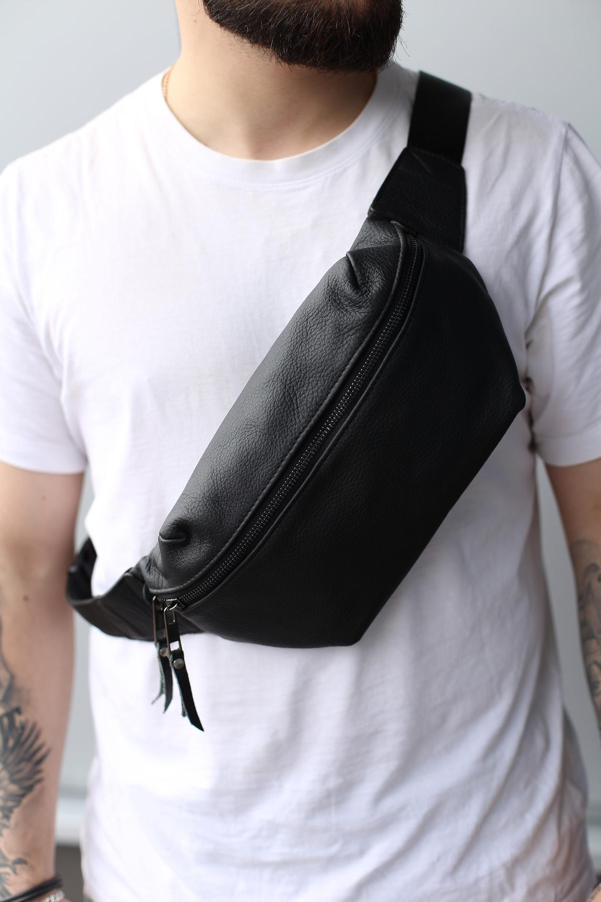 Поясная сумка-бананка SKILL Taller из натуральной кожи Черный (SKL-006)