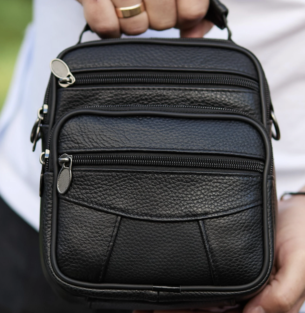 Барсетка мужская Tiding Bag кожаная через плечо из натуральной кожи 17х21х9 см Черный (38834)