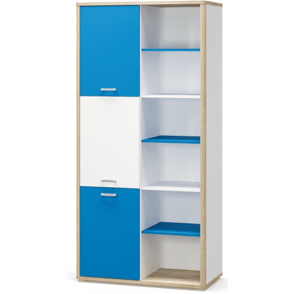 Шкаф книжный Мебель Сервис Лео 3Д из ДСП Синий/Белый