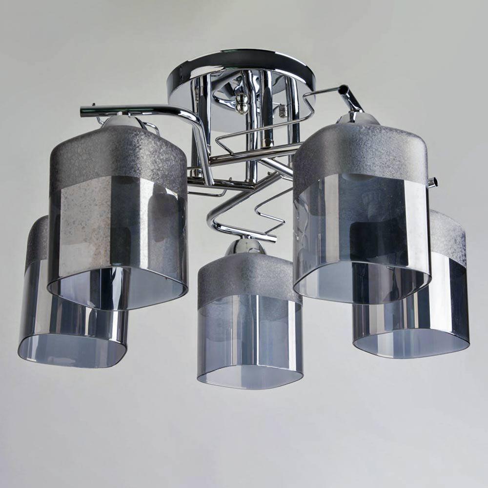 Люстра стельова Light House SH-19184/5A CR E27х5 хром плафон 530х530х240 мм Сірий 