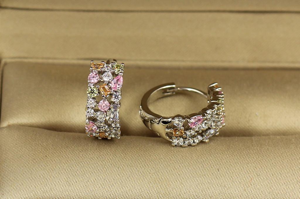 Серьги Xuping Jewelry Фиерия с разноцветными камнями 1,5 см Серебристый (30627829)