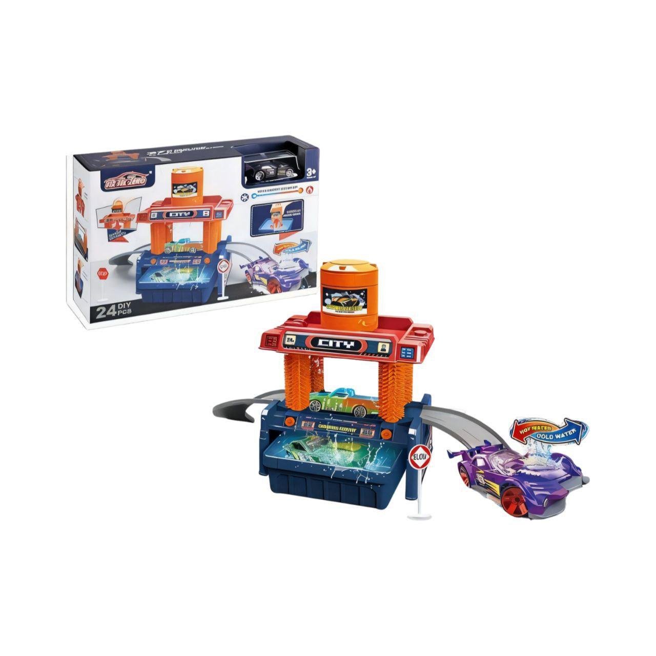 Игрушечная автомойка 660 S 102/48/2 машинка меняет цвет/трек/контейнер и бак для воды/аксессуары/наклейки/в коробке (25466275) - фото 2