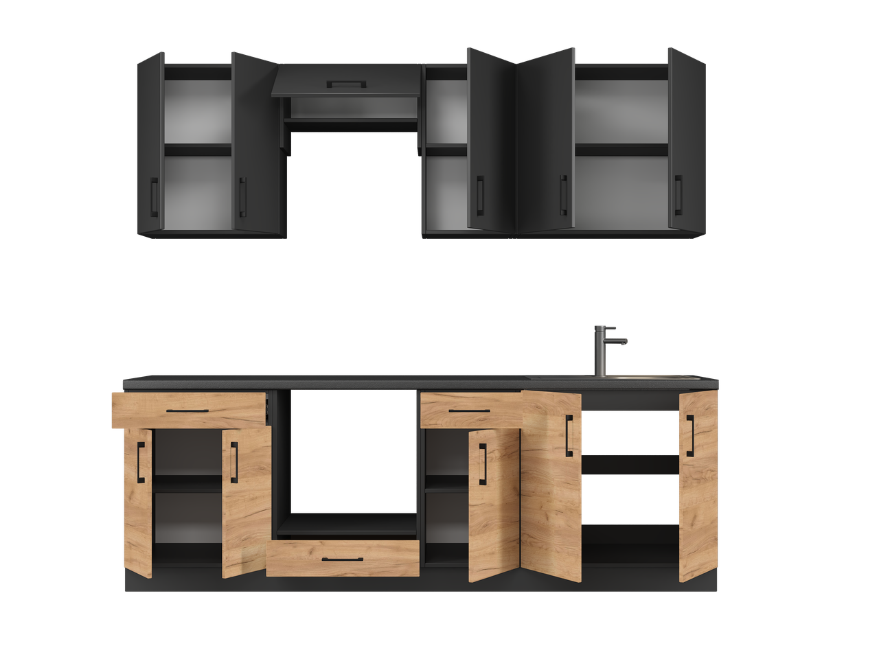 Мебель для кухни Эверест К-7 Оптима 2,6 м Антрацитовый/Крафт Золотой (26031)