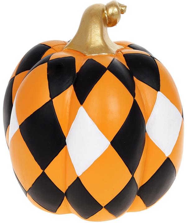 Декоративная фигура Тыква 21х21х23 см полистоун Черно-оранжевый ромб (BD-SG37-899)