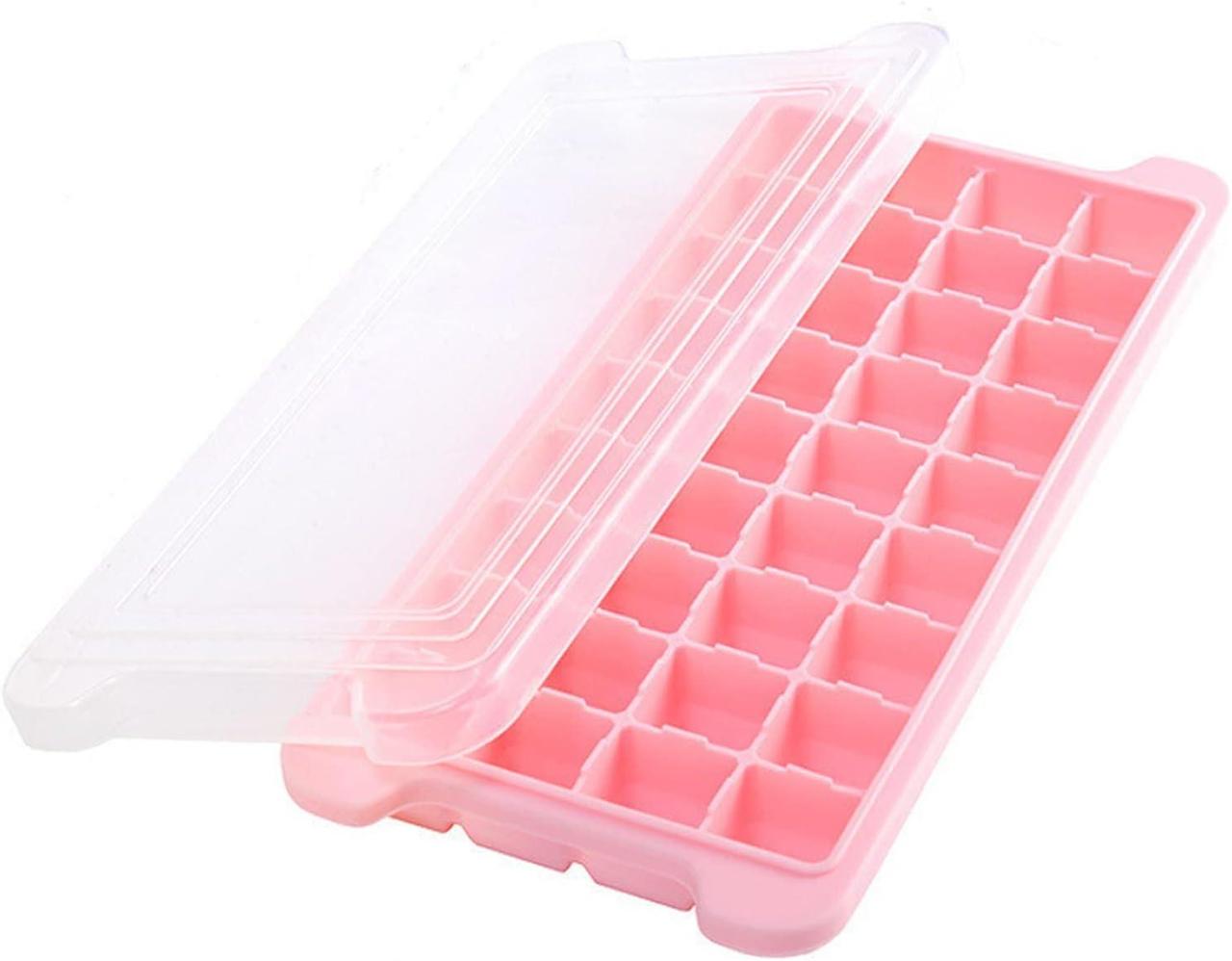 Форма для льоду силіконова з кришкою Кубики 36 комірок Рожевий (Е051485)