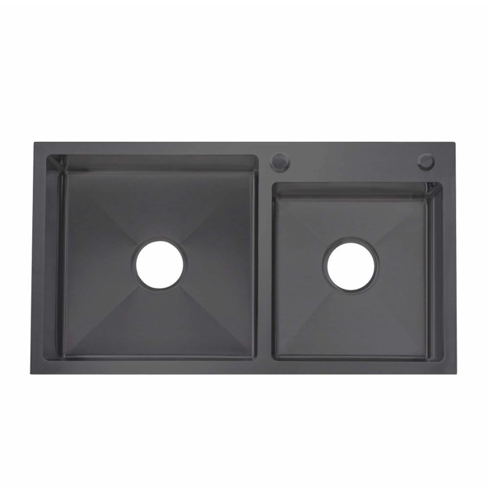 Мийка для кухні з двома чашами інтегрована Lidz Handmade H7843 LDH7843BPVD45586 PVD 30/10 мм Brushed Black (FRRS00051710)