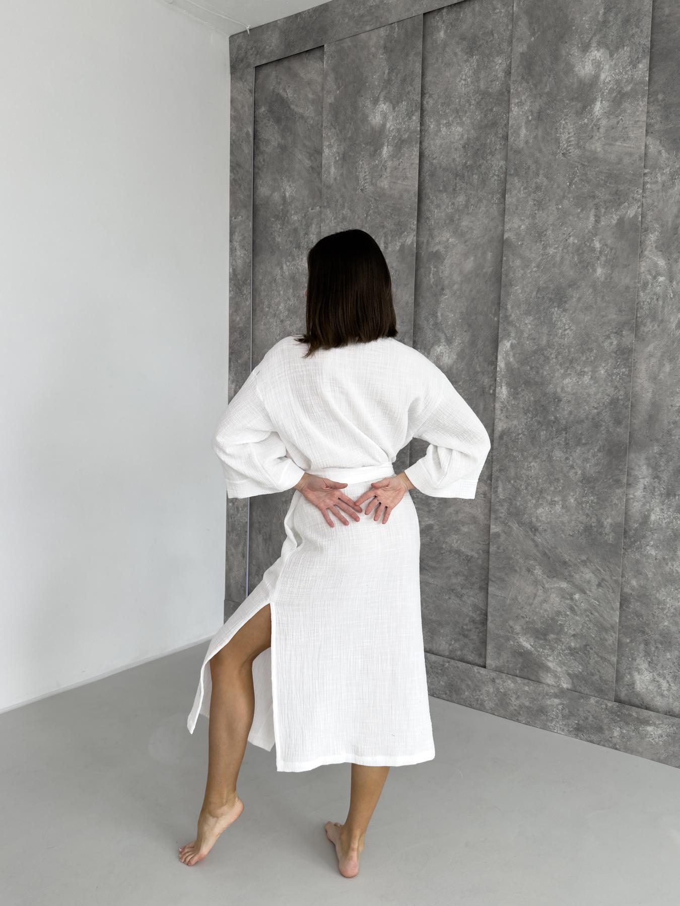Халат-кімоно жіночий COSY Duna довгий із фактурного мусліну 2XL/3XL Білий (M91W) - фото 5