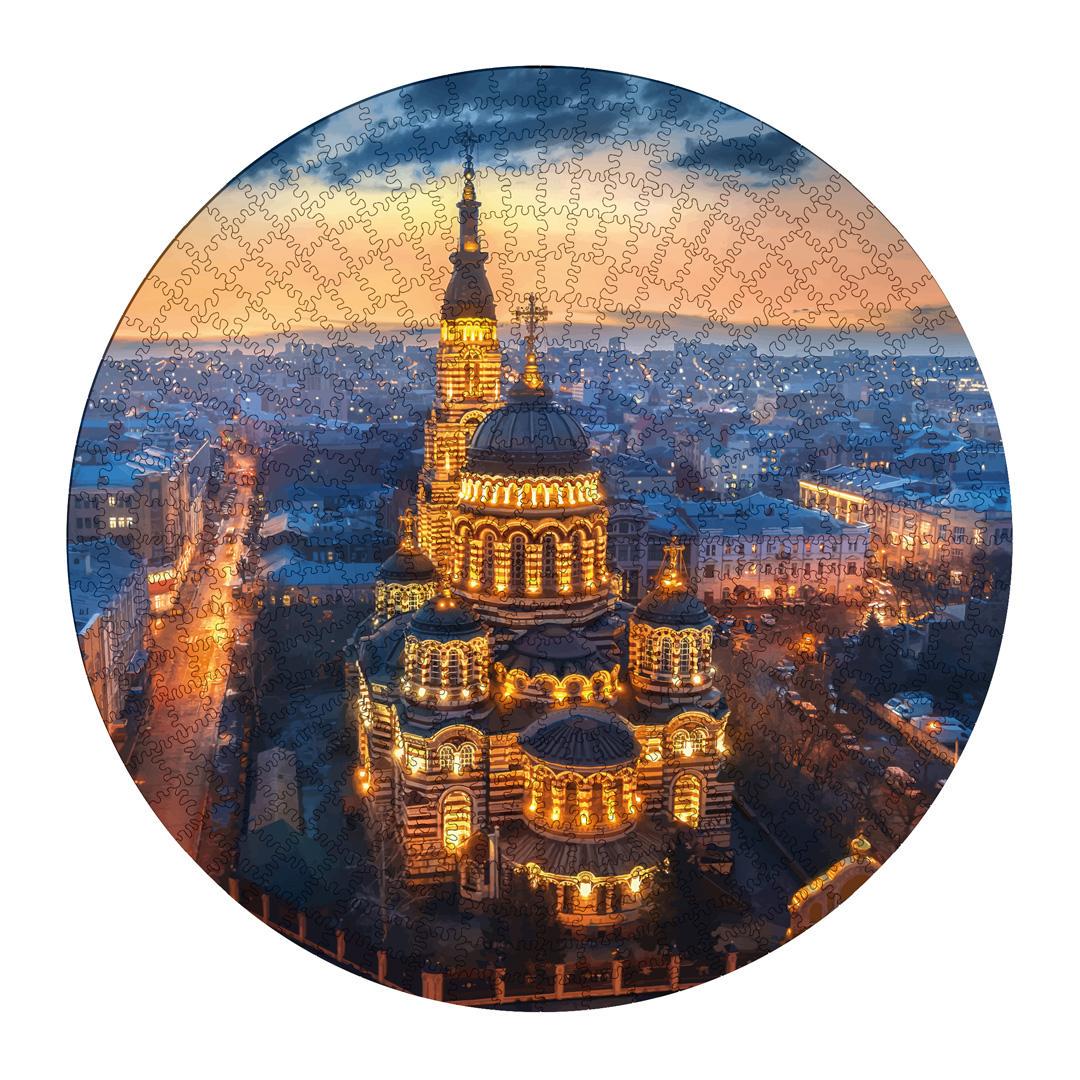 Деревянный пазл Харьковский Собор 40х40 в подарочной деревянной коробке (PZL81007-M-box)