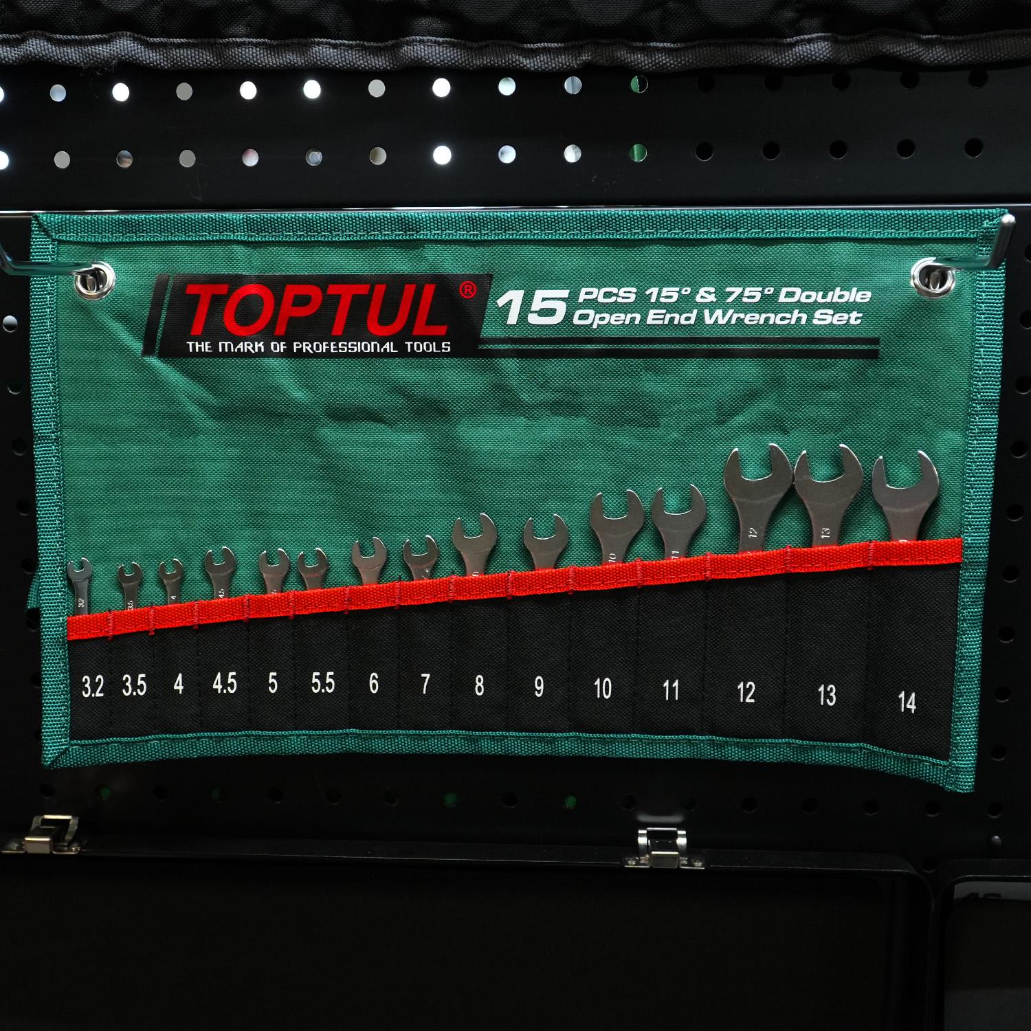 Набор рожковых ключей Toptul GRAJ1501 3.2-14мм 15°х75° 15 единиц Хром (147-112-GRAJ1501) Набор рожковых ключей Toptul GRAJ1501 3.2-14мм 15°х75° 15 единиц Хром (147-112-GRAJ1501)