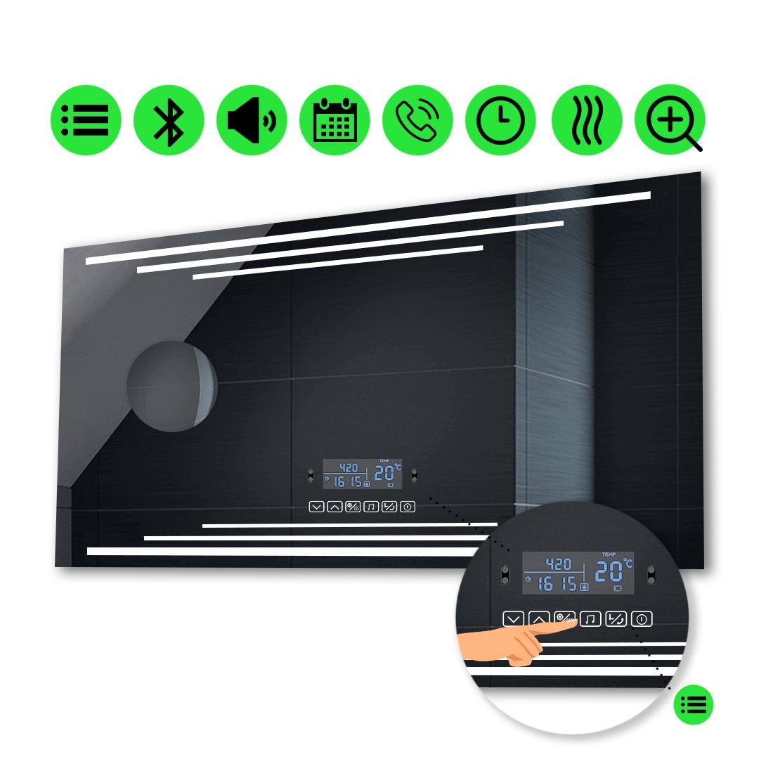 Зеркало с LED подсветкой Francisca с Smart-блоком линзой без подсветки и подогревом модель 70x60 см (Franciscag20)