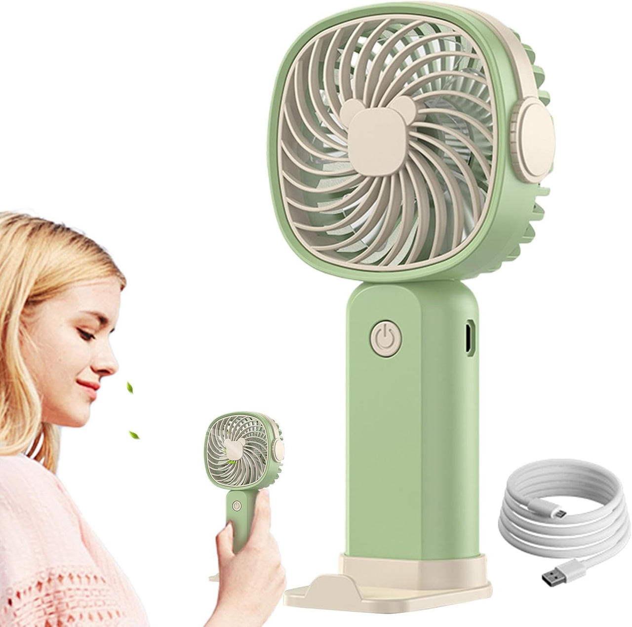 Вентилятор акумуляторний з підставкою для телефону Handheld Fan USB Зелений (2869) - фото 8