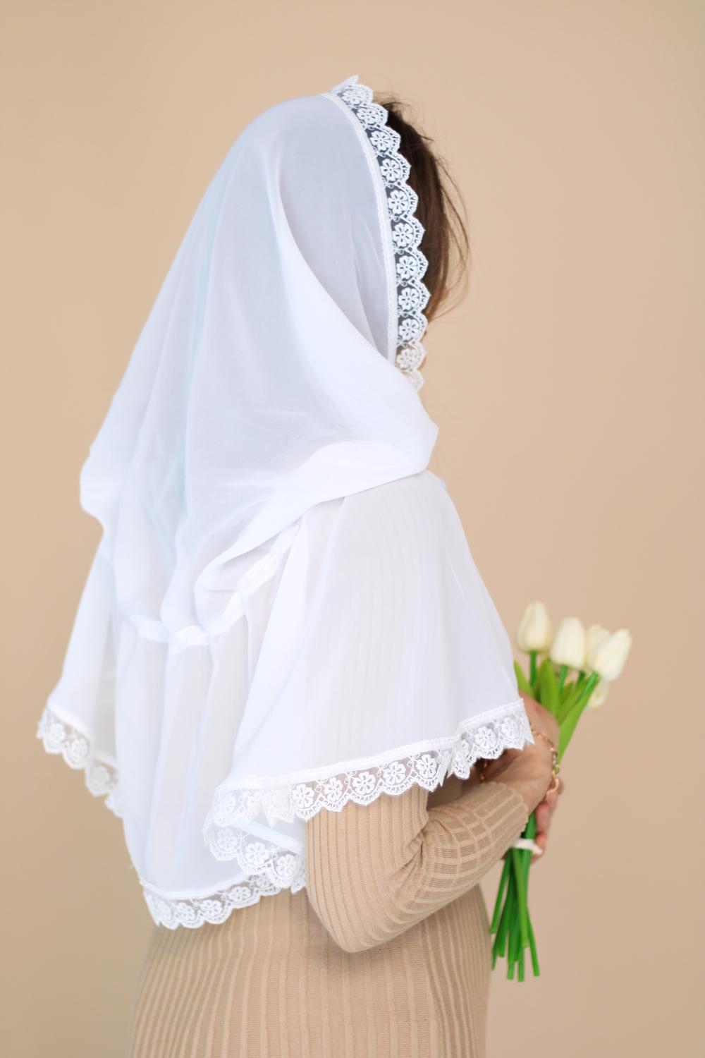 Палантин для храму на голову 80x120 с Ніжно-молочний (п010) - фото 8 Палантин для храму на голову 80x120 с Ніжно-молочний (п010) - фото 8