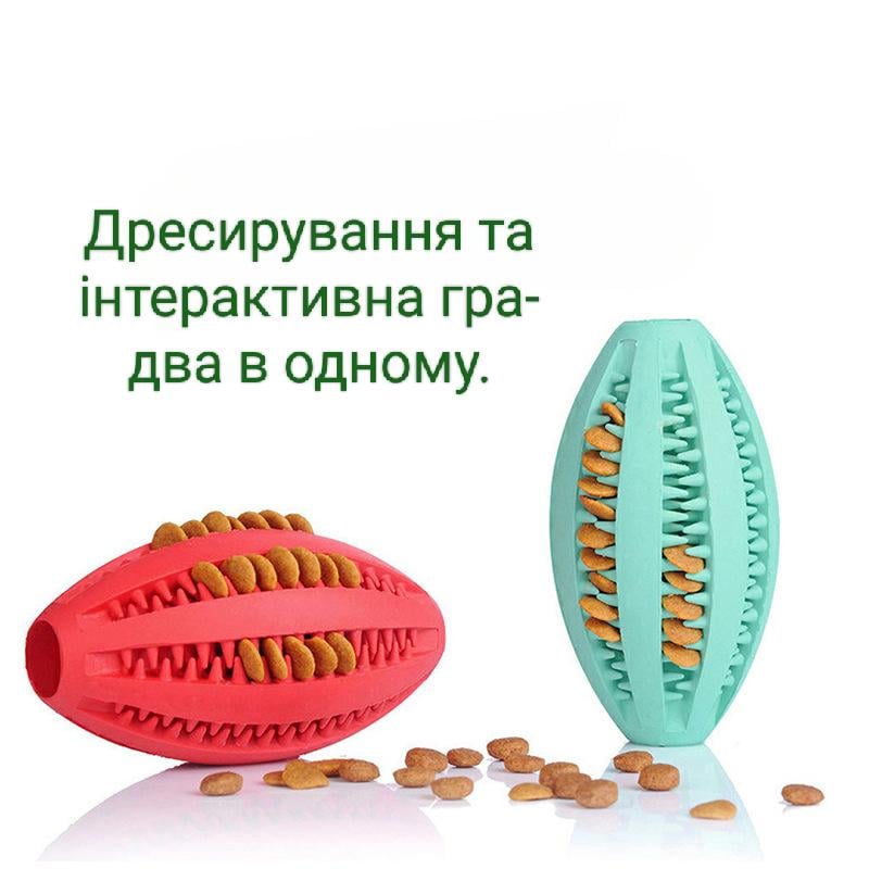 М'яч для собак TPR овальний із зубцямиу формі регбі 9 см Бірюзовий (ІГ-ТПР003Б) - фото 3 М'яч для собак TPR овальний із зубцямиу формі регбі 9 см Бірюзовий (ІГ-ТПР003Б) - фото 3