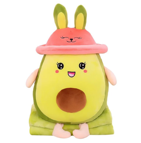 Дитячий набір Авокадо в шапці плед зелений, м’яка іграшка 60 см з пледиком 1,00 × 1,70 м Дитячий набір Авокадо в шапці плед зелений, м’яка іграшка 60 см з пледиком 1,00 × 1,70 м
