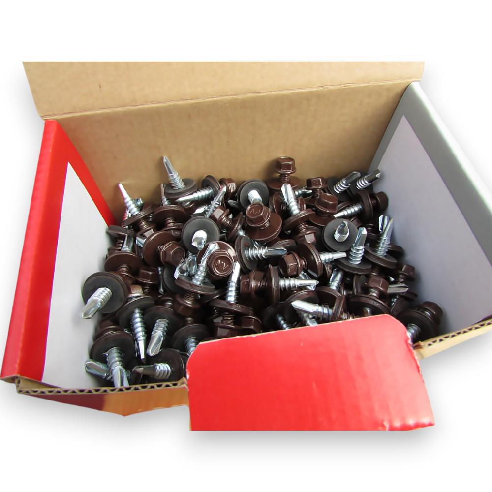 Набор саморезов кровельных Metalvis EDPM RAL 8017 по металлу с резиновой шайбой 4,8х19 мм 250 шт. Коричневый (9T62R09T64819R8017) - фото 2 Набор саморезов кровельных Metalvis EDPM RAL 8017 по металлу с резиновой шайбой 4,8х19 мм 250 шт. Коричневый (9T62R09T64819R8017) - фото 2