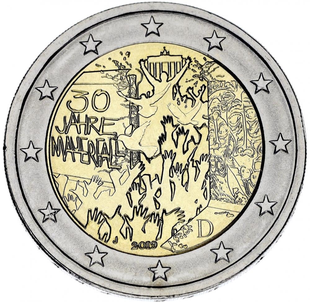 Колекційна монета Німеччина 2 євро 2019 Біметал J Берлінська стіна UNC (М12445)