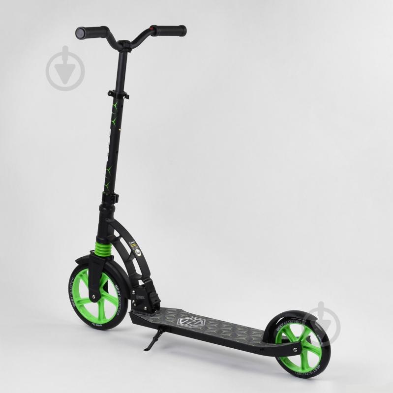 Самокат двухколесный Best Scooter с PU колесами, 1 амортизатором Black/Green (99666) - фото 6