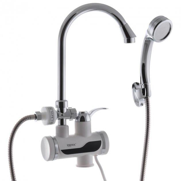 Водонагрівач для душу проточний Zerix ELW08-EP з індикатором температури та ПЗВ Білий (mrg08)