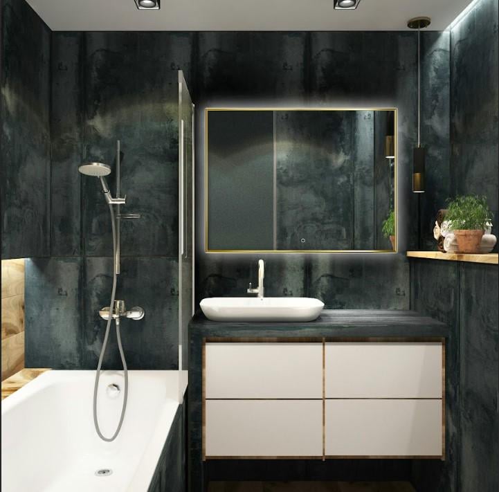 Дзеркало настінне з підсвіткою в алюмінієвій рамі 700х500 мм Золотий матовий (29544186)