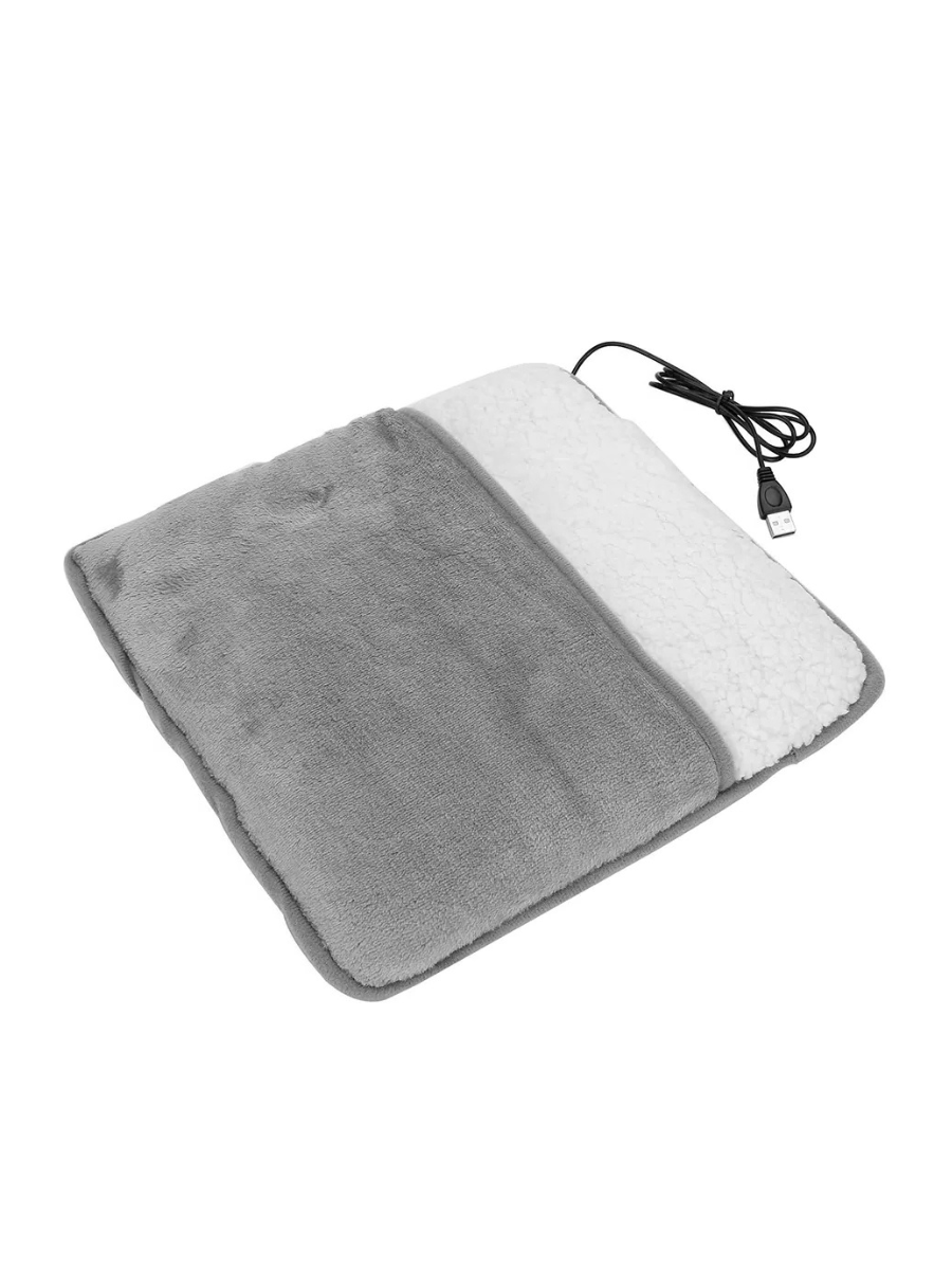 Электрогрелка для ног от USB фланелевая 29х29 см 50-60°C, Электроковрик для ног Серый (6920648620)