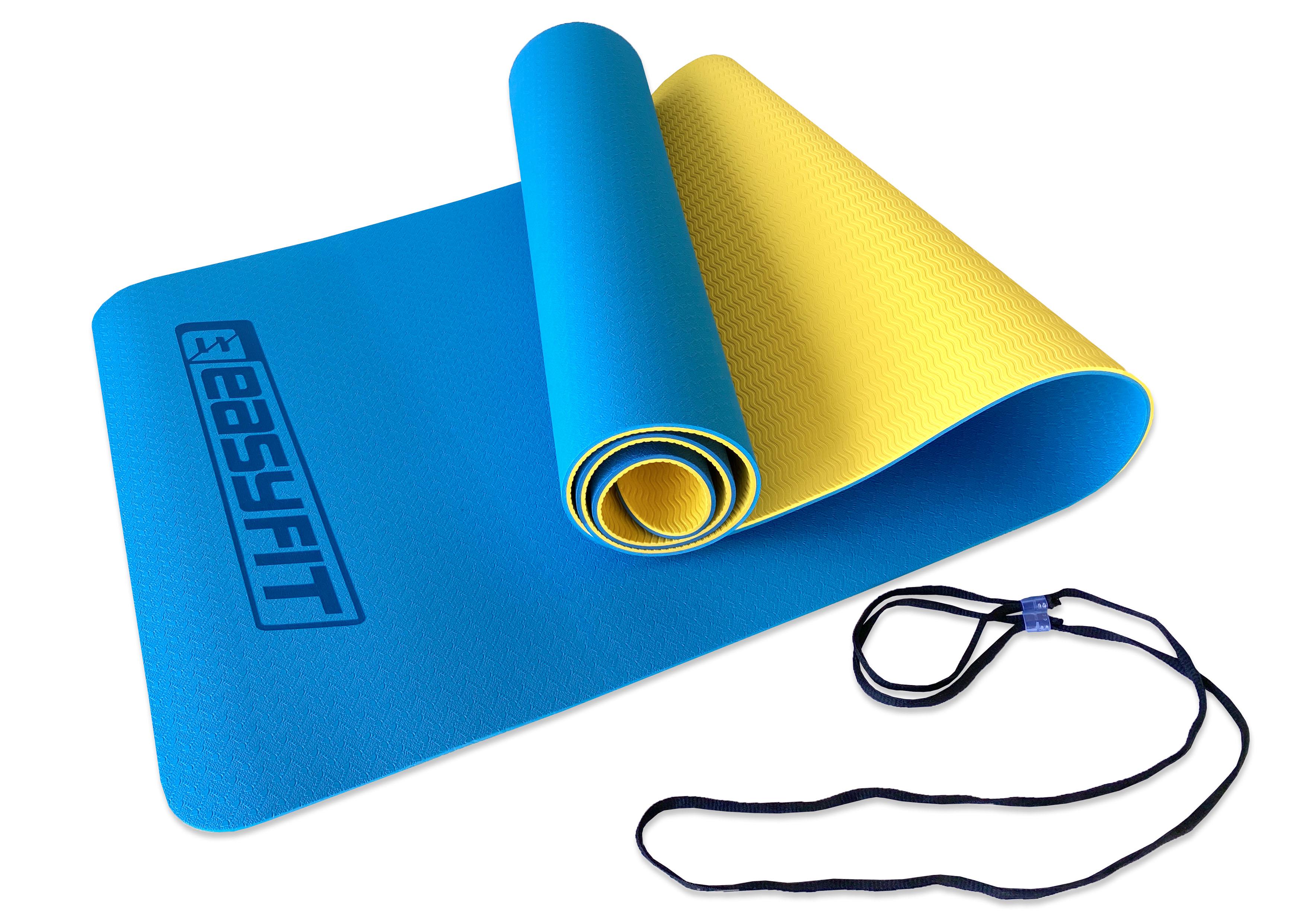 Коврик для йоги EasyFit TPE+TC двухслойный 183х61 см Синий/Желтый (EF-TPE6BEY)