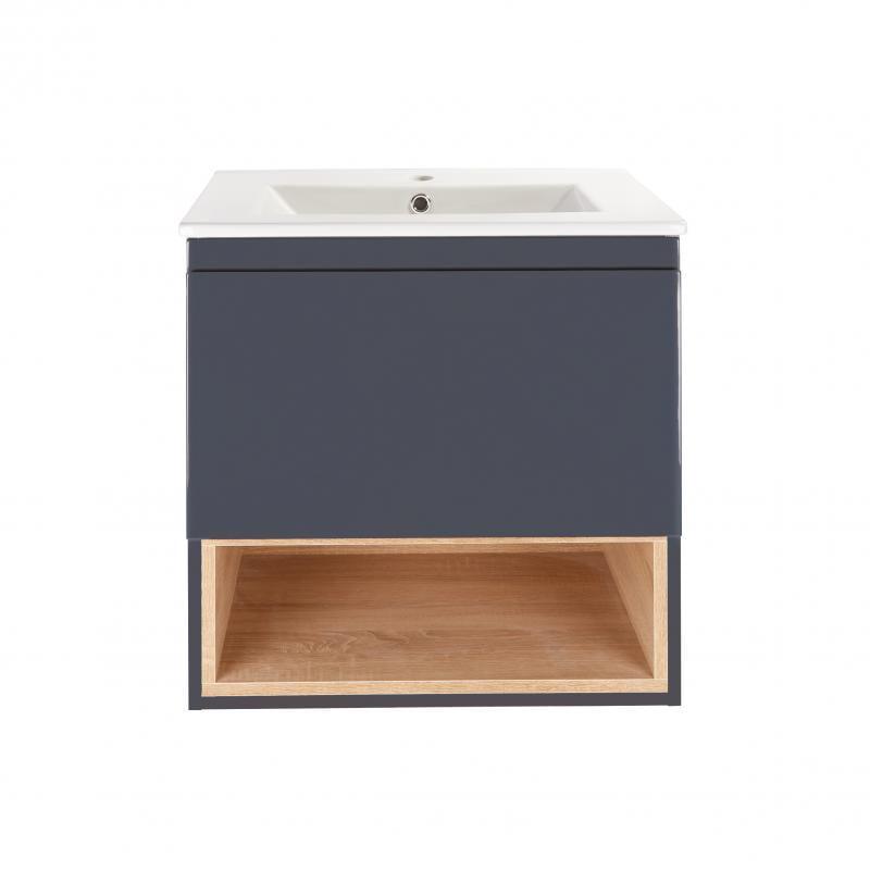Комплект тумба подвесная и раковина врезная Q-tap Robin 600х580х437 Graphite/Whitish oak (QT1372TPВ6002GWO)