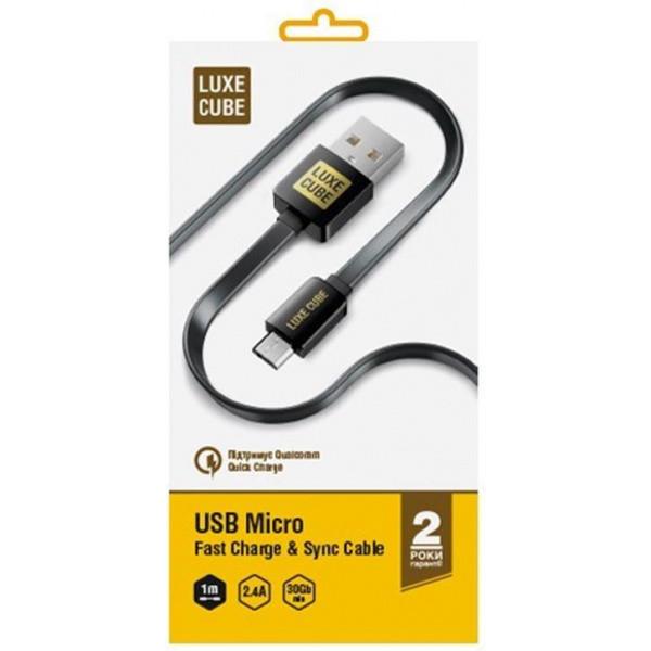 Кабель Luxe Cube Flat USB-microUSB 1м Black (2231252966013) - фото 2