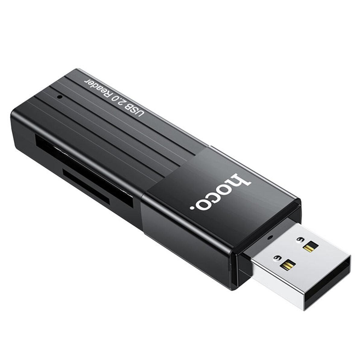 Картрідер Hoco HB20 Mindful 2в1 Card Reader USB2.0 SD TF Card Black (6931474735201)
