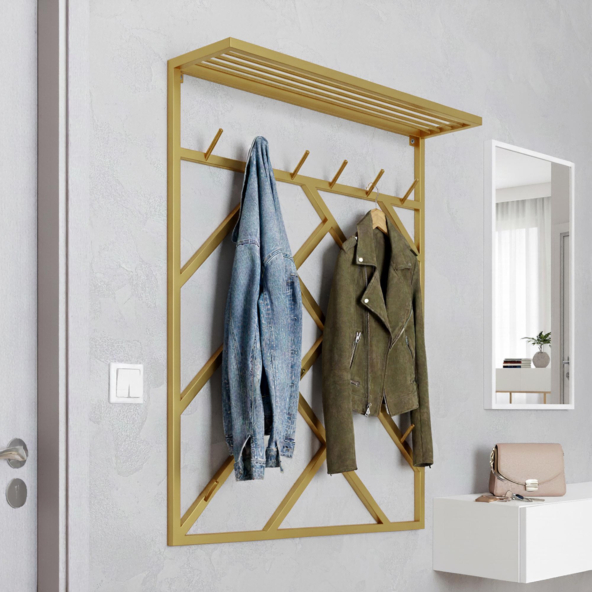 Вешалка для одежды настенная из металла Scandi 800x200 мм H 1000 мм Золотой (1554) - фото 2