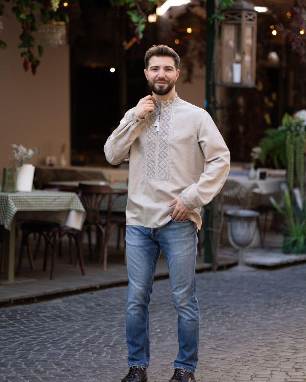 Вышиванка мужская р. 60 Бежевый (577) - фото 4 Вышиванка мужская р. 60 Бежевый (577) - фото 4