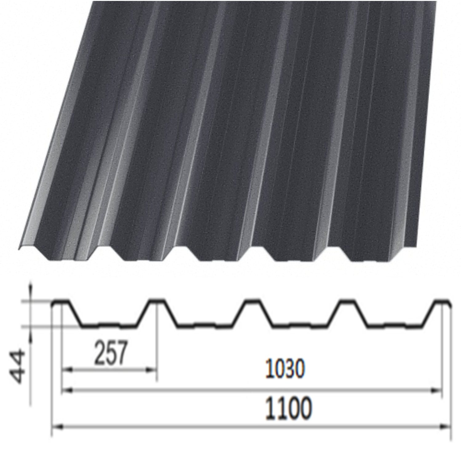 Профнастил Partner НС-44 0.45 цинк 120 г/м.кв с матовым покрытием 1100х1500 мм Ral 7024 мат Серый графит - фото 2 Профнастил Partner НС-44 0.45 цинк 120 г/м.кв с матовым покрытием 1100х1500 мм Ral 7024 мат Серый графит - фото 2