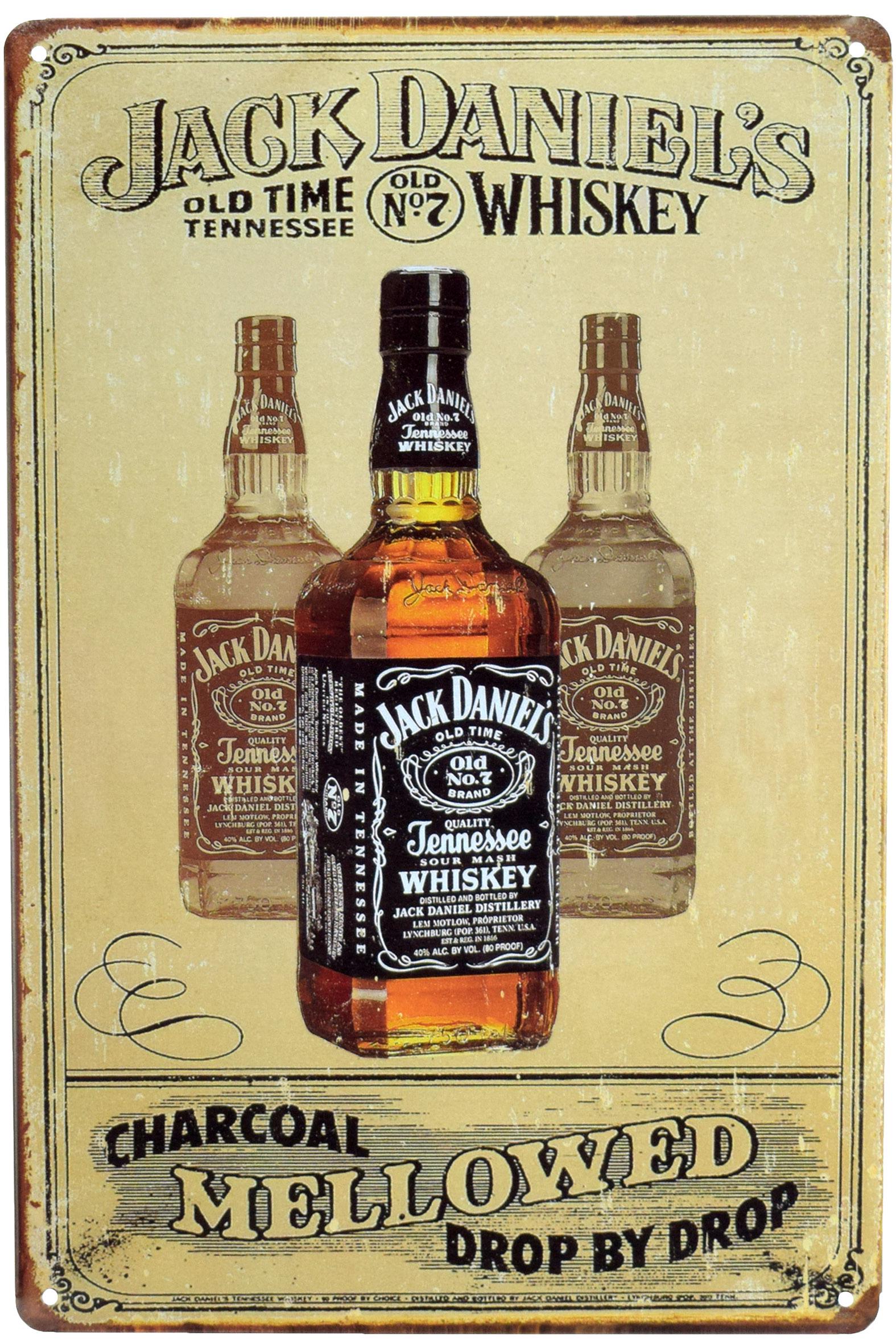 Табличка металлическая Jack Daniel’s Old №7 Очищен Древесным Углём Капля За Каплей 20x30 см