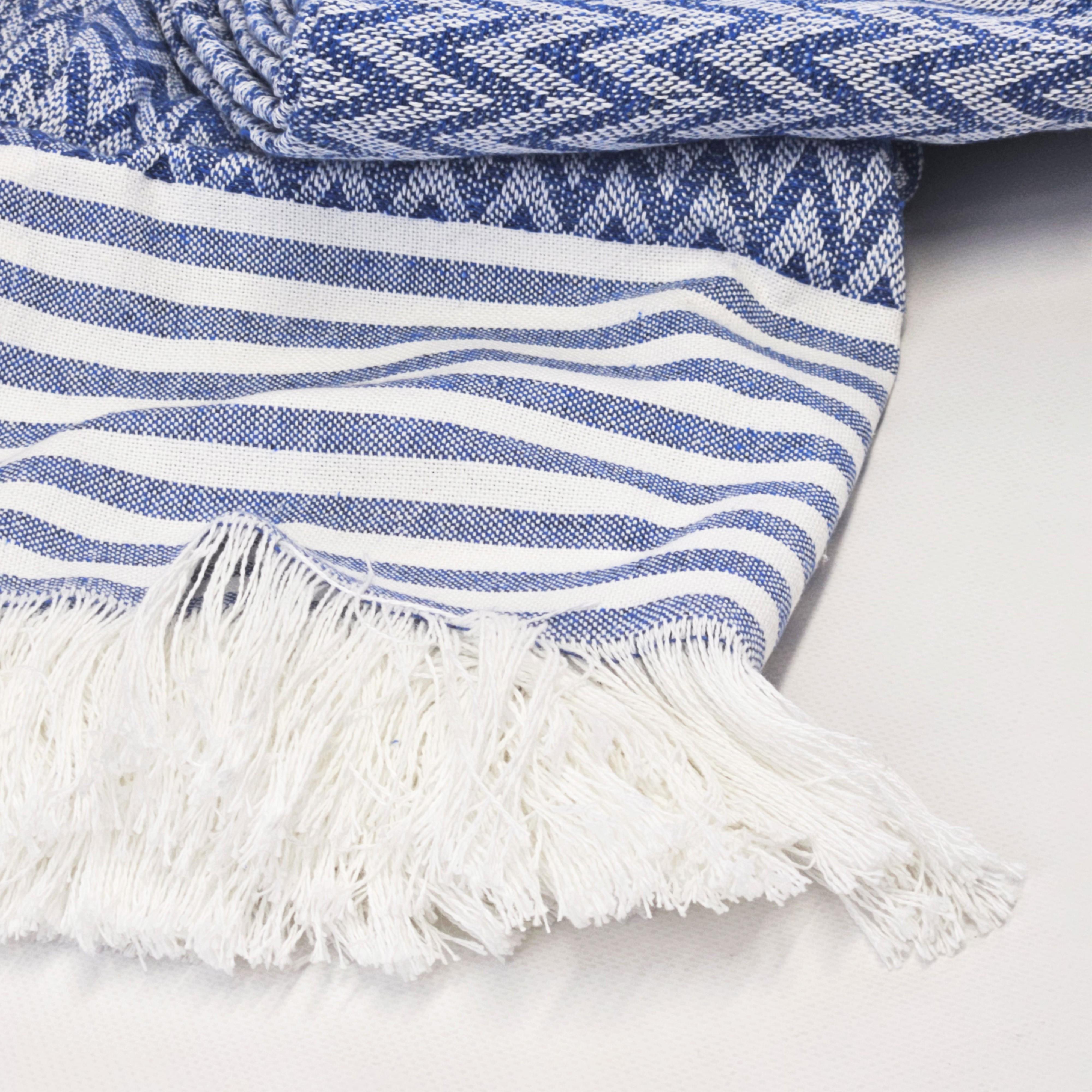 Плед пике Зигзаг с бахромой 220x230 см Сине-белый (32614613)
