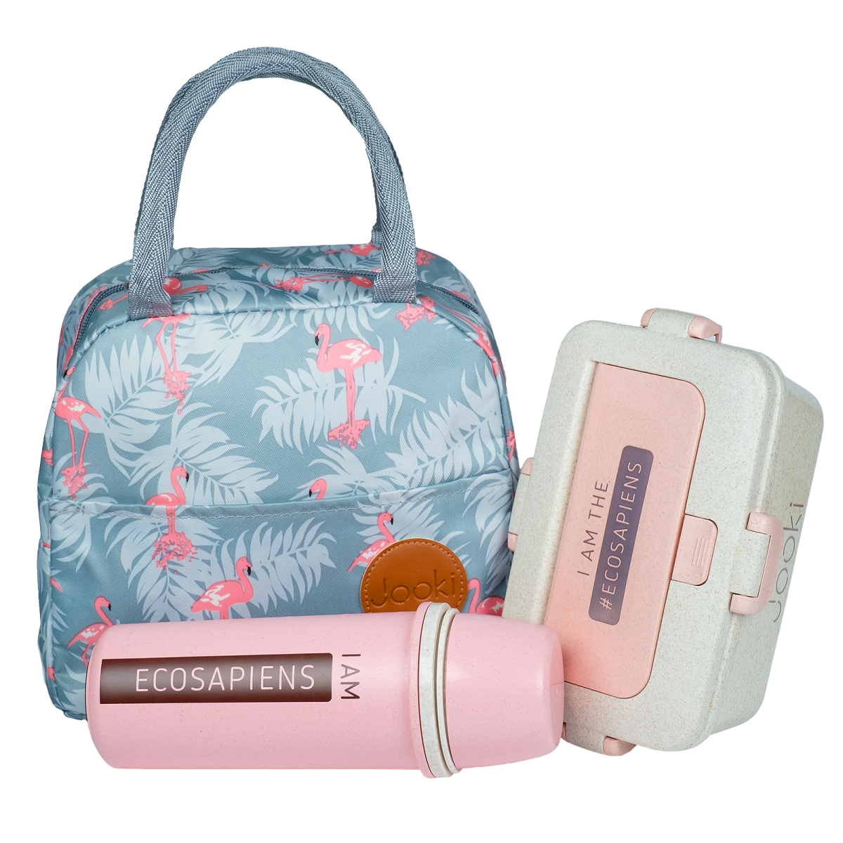 Ланч набор эко Flamingo 5в1 термосумка/термобутылка 500 мл/ланч-бокс 950 мл (205)